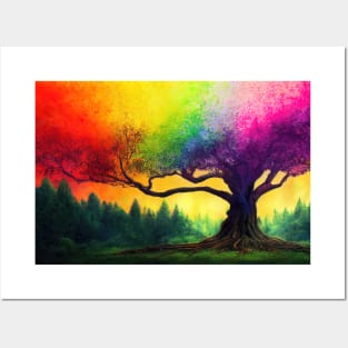 Colorful rainbow big tree Posters and Art